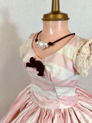 Vintage Madame Alexander Cissy Dress Pink White Candy Stripe Real Pearl Bracelet 4
