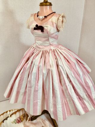 Vintage Madame Alexander Cissy Dress Pink White Candy Stripe Real Pearl Bracelet 5