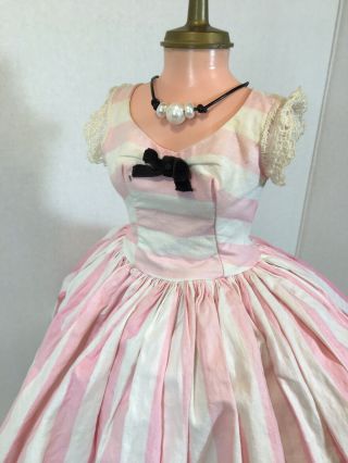 Vintage Madame Alexander Cissy Dress Pink White Candy Stripe Real Pearl Bracelet 6