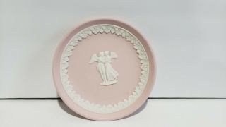 Unsigned Vintage Small Pink & White Jasperware Eros Psyche Trinket Pin Dish