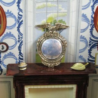 Vtg 50s 60s? Dollhouse Gold Eagle Mirror Miniature Round Frame Mid Century 1:16