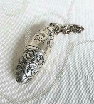 Antique Sterling Silver Lozenge Form Chatelaine Perfume Scent Bottle C1880
