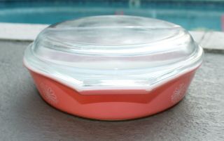 VINTAGE PYREX 1.  5 Qt.  PINK DAISY DIVIDED CASSEROLE BAKING DISH WITH LID 3