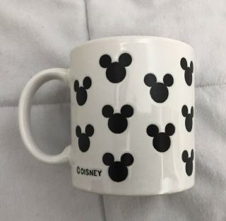 Vintage Disney Black & White Mickey Mouse Silhouette Ears Pattern Coffee Mug Cup