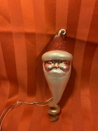 Rare Vintage Mercury Glass Icicle Tear Drop Christmas Ornament 9” Hanging Santa