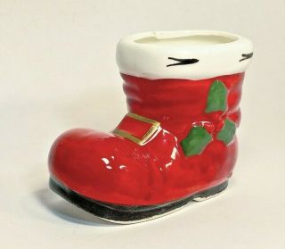 Vintage Collectible Lefton Christmas Santa Boot Candy Cane Holder Holiday Decor