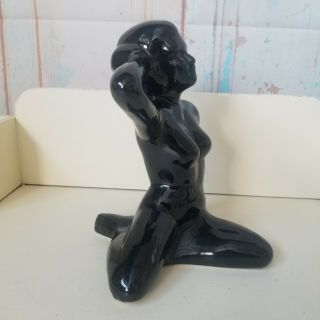 Vintage Art Deco Nude Woman Black Ceramic Figural Statue 1980s 2