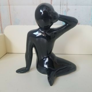 Vintage Art Deco Nude Woman Black Ceramic Figural Statue 1980s 3