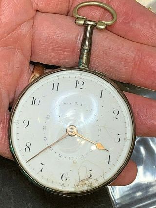 Antique Georgian Sterling Silver Pair Case Pocket Watch With Date Complication