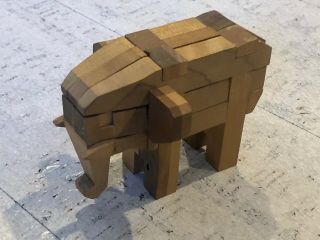 Vintage Wood Brain Teaser Elephant Puzzle 3d