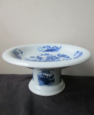 Antique 19th Century Chinese Qing Dynasty Canton Blue & White Porcelain Bowl