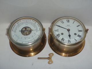 Schatz Royal Mariner Ships Bell Clock & Schatz Barometer Matching Set W/key