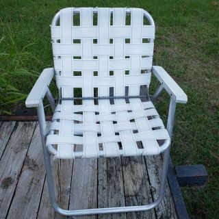 Vintage Aluminum Folding Lawn Chair White Webbed Beach