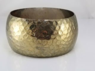 Vintage Hammered Brass Wide Bangle Bracelet 1.  5 " Curved Metal Statement Jewelry