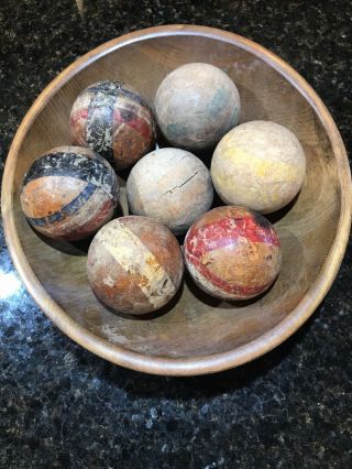 7 Antique Vintage Wood Wooden Croquet Balls 3 1/2 " Old Lawn Game Decorative