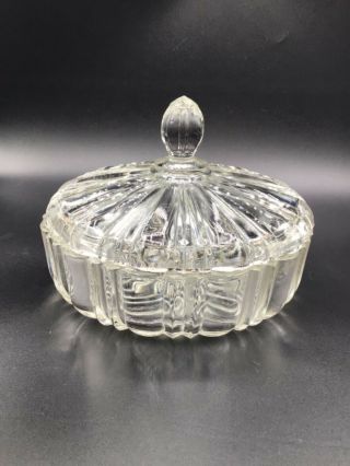 Vintage Anchor Hocking Old Cafe Clear Glass Candy Dish Round Box Depression
