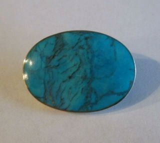 Vintage Sterling Silver 925 Turquoise Oval Pin Brooch