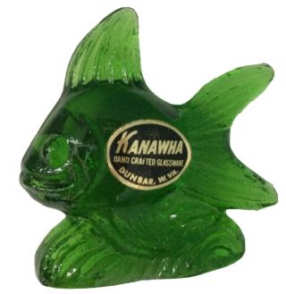 Vintage Kanawha Hand Crafted Green Glass Angel Fish Figurine Dunbar Wv 3”