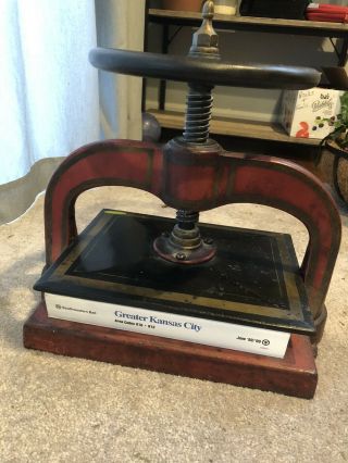 Antique Standard Cast - Iron Book & Paper Press Bookbinder Binding Letterpress