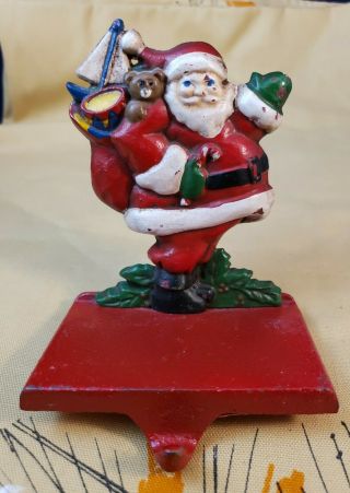 Vintage 90’s All Cast Iron Santa Claus Christmas Stocking Hanger Holder