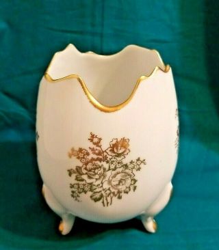 Vintage French Porcelain Footed Egg Shape Vase Hand Painted Made In France