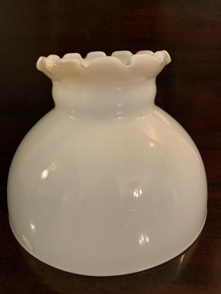 Antique Vintage White 8 " Milk Glass Student Oil Lamp Shade Ruffled Crimped