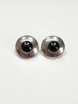 Vintage Mexico 925 Sterling Silver Black Onyx Button Style Earrings