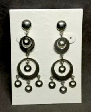 Vtg Unbranded 925 Sterling Silver 2 - 1/4” Long Multi - Circles Post Earrings 8.  7g