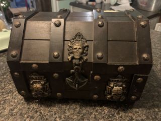 Vintage Pirate Treasure Chest Wooden Jewelry Box Skeleton Gothic 9.  5x7x6.  5