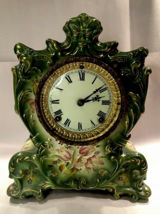 Ansonia “wyandotte” Antique Green Porcelain Mantel Clock