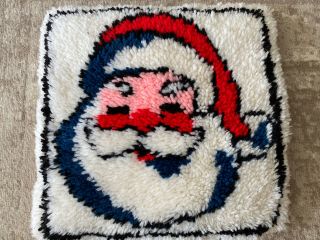 Vintage Christmas Latch Hook Rug Santa Claus Completed Pillow 70 