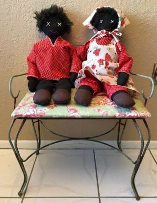 Adorable Pair Folk Art Black Rag Dolls,  African American Dolls