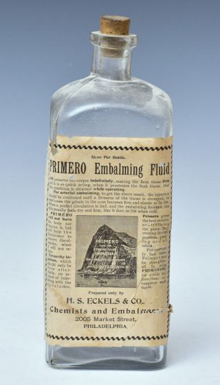 Antique Embalming Fluid Bottle,  H.  C.  Eckels,  Philadelphia,  Poison -