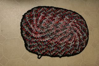 Vintage Antique Textiles Woven Amish Polyester Area Rag Rug Oval 25x36 "