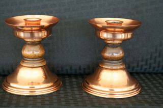 2 Vintage Coppercraft Guild Round Copper Candlestick Candle Holders Taunton Mass