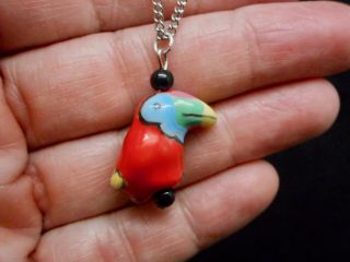Vintage Colorful Parrot Pendant/necklace On A Silver Tone Chain