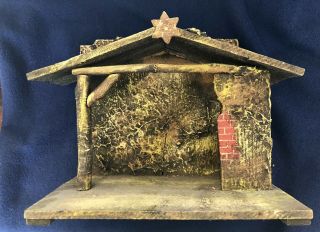 Unique Vintage Nativity Christmas Manger Wood Stable Creche Marked Germany