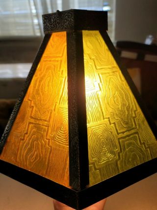 Vintage Lamp Shade Green & Orange 6 Panel Decrative Metal Trim Hip Retro