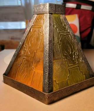 Vintage Lamp Shade GREEN & ORANGE 6 Panel DECRATIVE METAL TRIM HIP RETRO 2