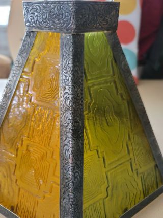 Vintage Lamp Shade GREEN & ORANGE 6 Panel DECRATIVE METAL TRIM HIP RETRO 3
