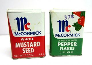 Vintage Mccormick Spice Tins Pepper Flakes Mustard Seed 1982