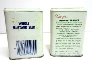 Vintage McCormick Spice Tins Pepper Flakes Mustard Seed 1982 3