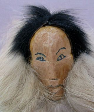 Antique Vintage 11 " Eskimo Doll Driftwood Wood & Fur Point Hope,  Alaska