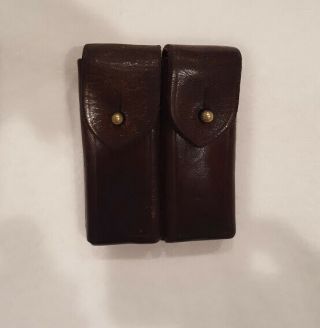 Vintage Leather Double Belt Pouch With Stitching And Sturdy Brass Closure