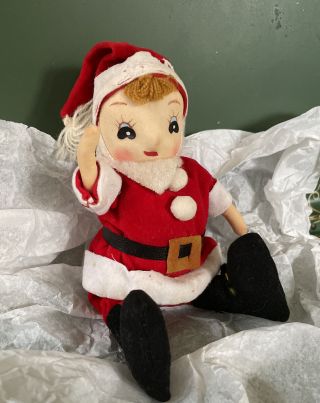 Vintage Stuffed Santa Claus Posable Stocking Nylon Face 8.  5”