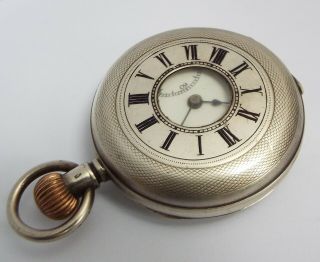 Lovely Antique Swiss 1910 Solid Silver Half Hunter Pocket Watch In Order