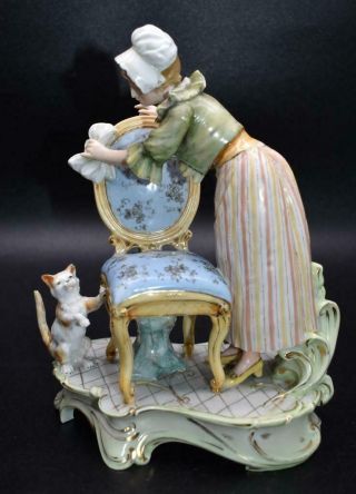 Finest Antique 19thC German Volkstedt Porcelain Figure Group - The Cleaning Maid 2