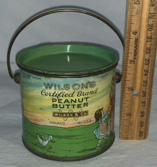 Antique Wilson Peanut Butter Tin Litho Pail Can Old Woman Shoe Nursery Rhyme Toy