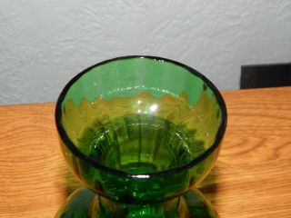 Vintage Two ' s Company Ribbed Dark Emerald Green Blown Glass Bulb Forcing Vase 3