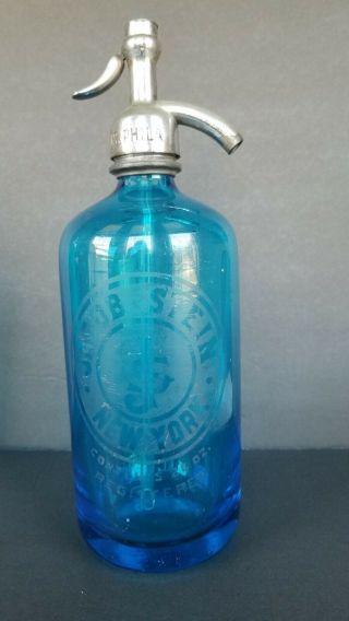 Vintage Blue Seltzer Bottle Jacob Stein,  York.  Made In Czechoslovakia.